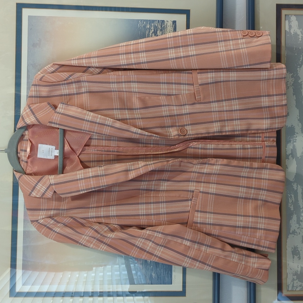 LC Lauren Conrad Peach Plaid Blazer